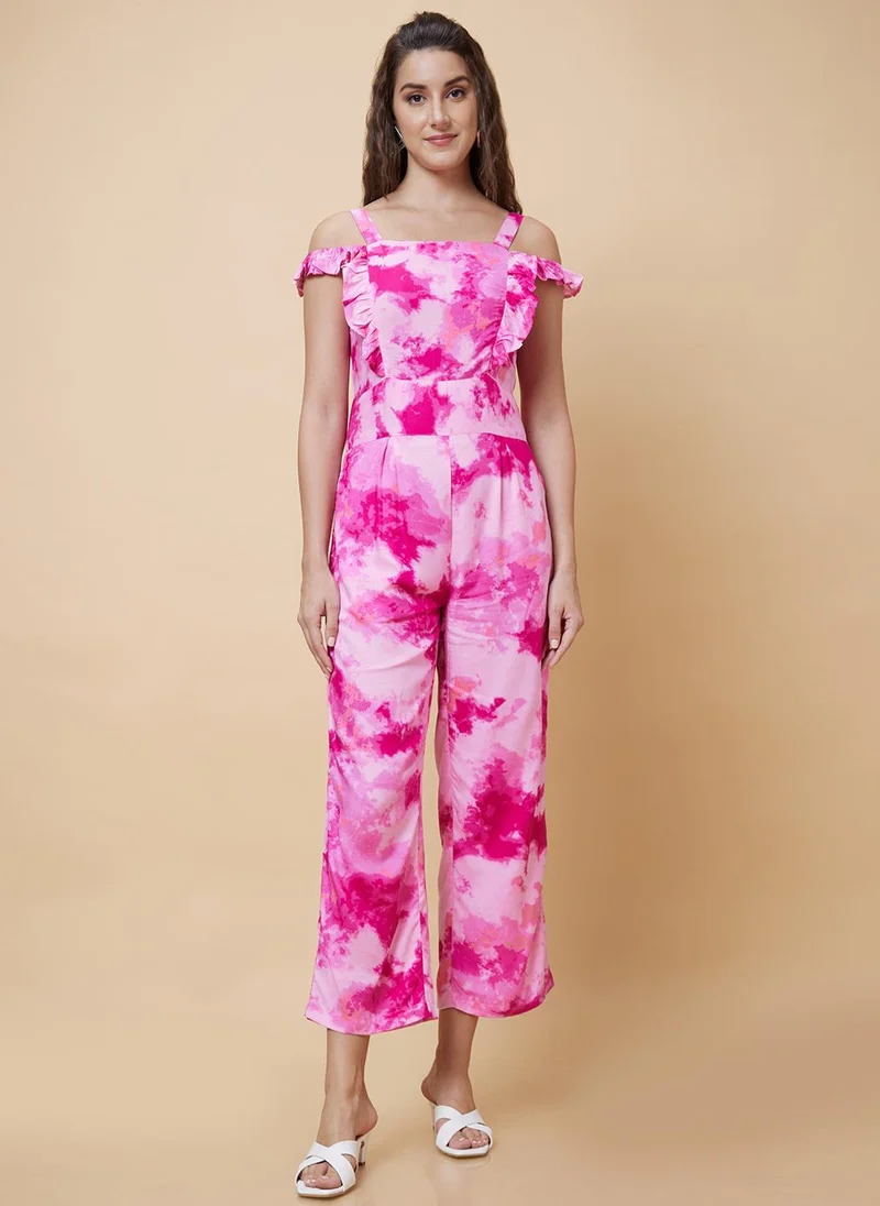 globus Pink Globus Women Tie Dye Basic Jumpsuit With Ruffles for Women | Best Price UAE